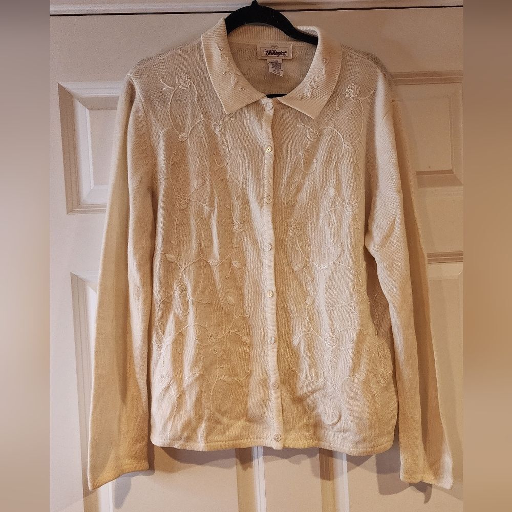 Worthington vintage off white acrylic button up collared cardigan sweater XL